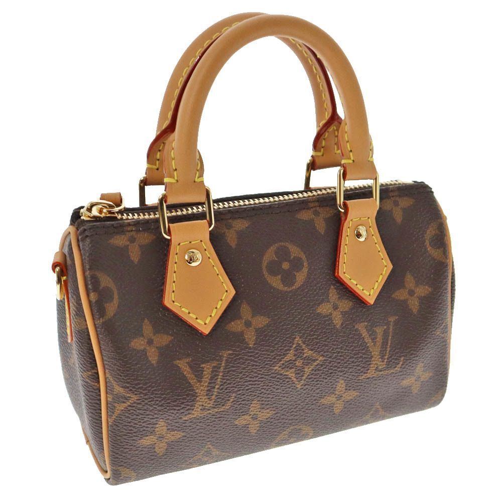 Louis Vuitton Nano Speedy Monogram Canvas Brown Leather Black